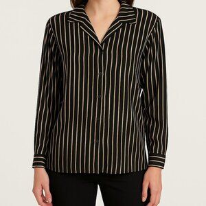 Foxcroft NYC 16W Black Tan Striped Non-Iron Stretch Button Down Blouse